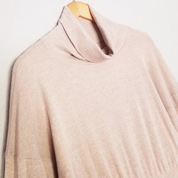 Free People Glam Sparkle Cowl Neck Pullover Sweater Pearl Dust Glitter Champagne - Picture 10 of 15